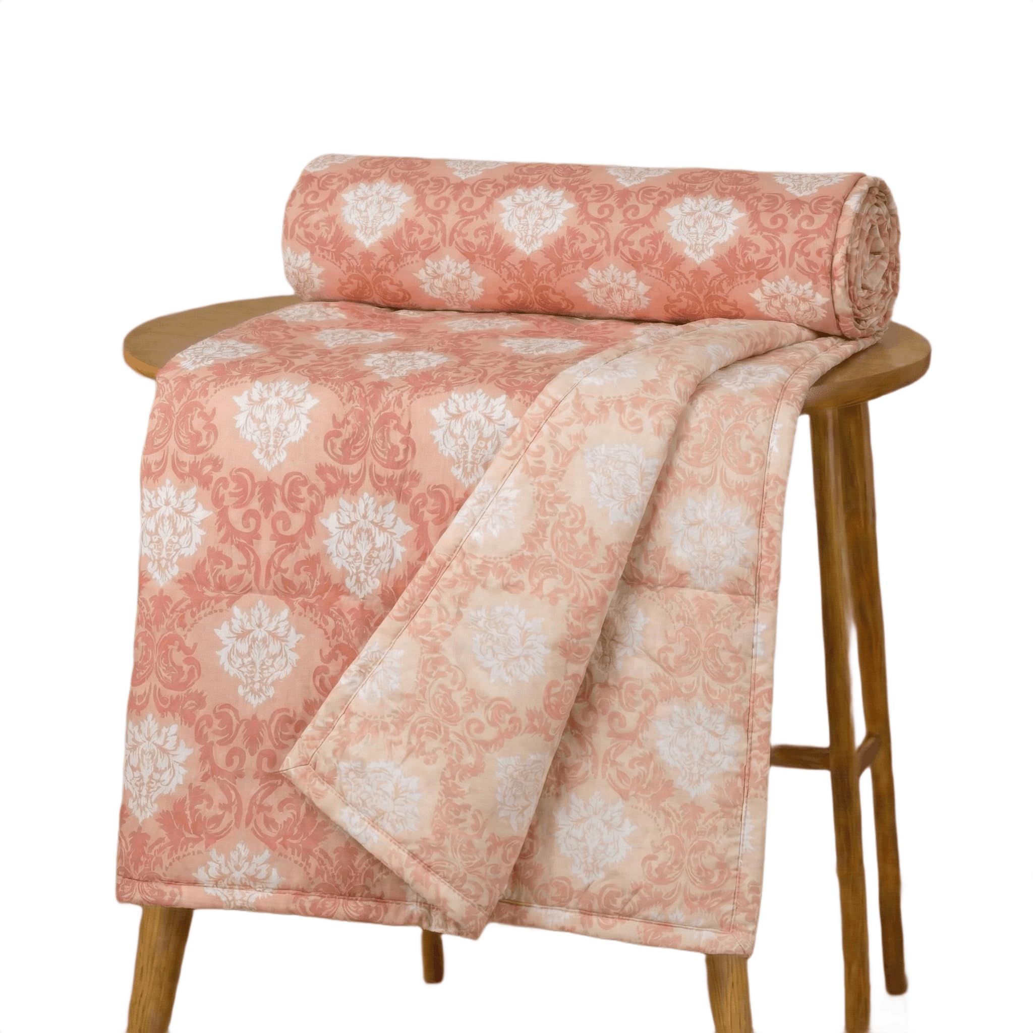 Trance Home Linen Pure Cotton Reversible Dohar Single Bed Size | Ac Blanket Comforter | Soft Light-Weight Bed Blanket (56 X 88 Inch, Royale Peach Cream Reversible, Pack of 1)-image-38