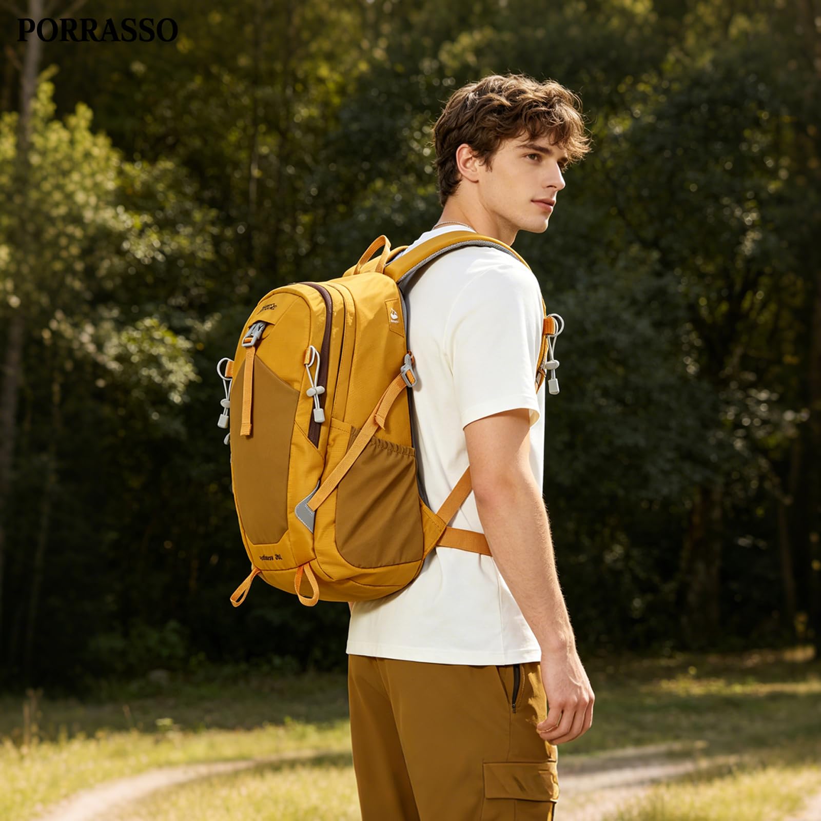 Zaino da Trekking 30L Zaino da Giorno Outdoor Idrorepellente Zaini Leggero con Strisce Riflettenti Molteplici Tasche Backpack Viaggio per Alpinismo Campeggio Uso Quotidiano Giallo