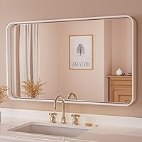 Vista 122 de TETOTE Espejo de marco negro de 16 x 24 pulgadas, espejo de tocador de baño para pared, moderno espejo rectangular de esquina redonda con marco