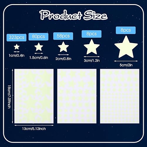 Miniatura 10 de Giantree 469 calcomanías de pared con estrellas que brillan en la oscuridad, estrellas que brillan en la oscuridad para techo, calcomanías de pared