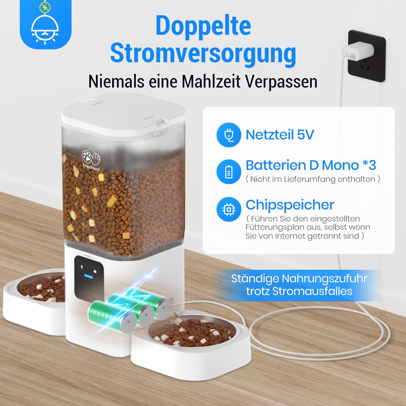 Futterautomat Katze 2 Näpfe mit APP: 5G WiFi Katzenfutter Automat mit Langsamer Vorschub, 7L Trockenfutter Automat für 2 Katzen, WLAN Futterspender Katze Abnehmbar für Mehrere Haustiere (ACF190W-C)