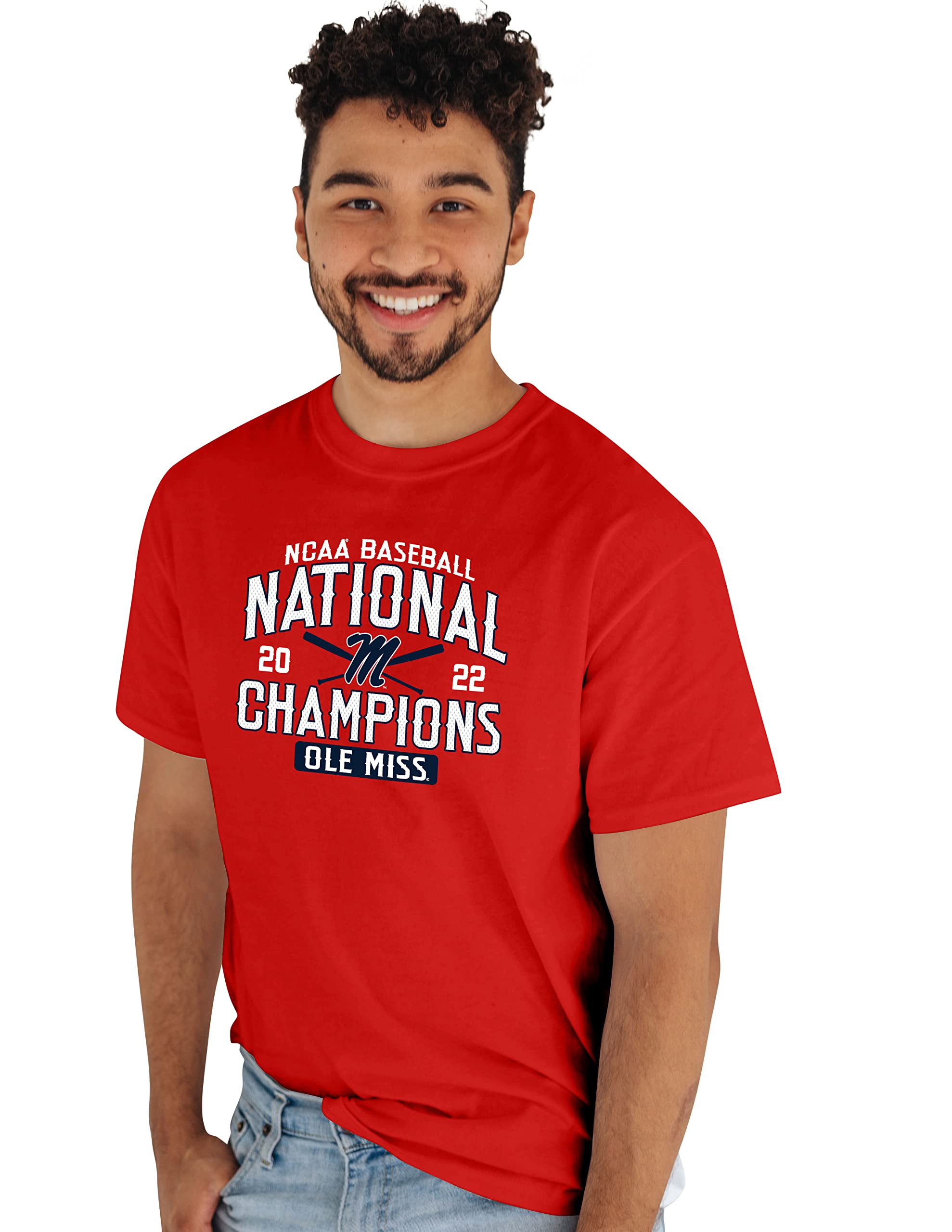 Blue 84mens Ncaa Officially Licensed Mississippi Old Miss Rebels College Baseball World Series National Champions T-shirt 2022 Bat T-Shirt