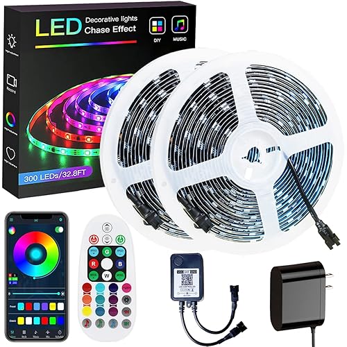 Led Lights, 32.8ft Led Strip Lights, Dynamic Music-Sync Led Lights for Bedroom, Led Tape Light 100 Pixels Smart 5050 ws2811 Waterproof Strip, 28 Keys App Remote and Power Supply Chasing Effect