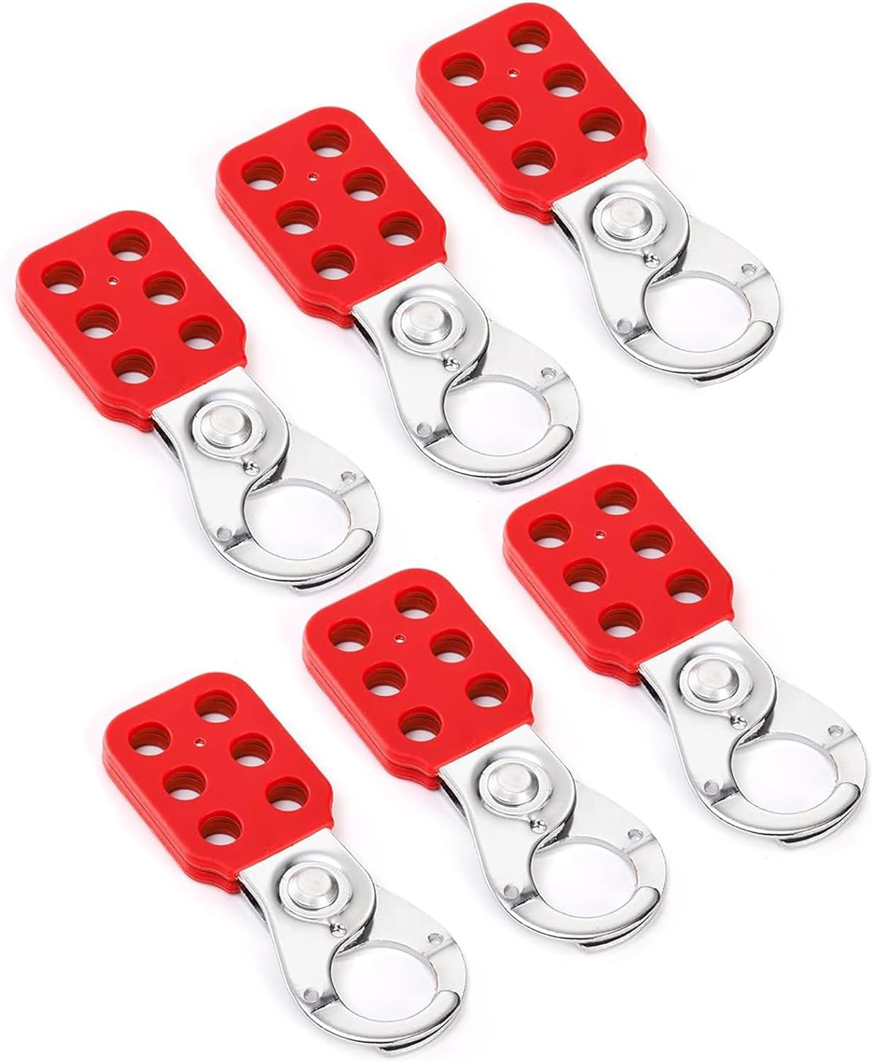 Lock Out Tag Out Hasp, 6 Pack Red Lockout Tagout Hasp 1 inch, Tamper-Proof and Impact-Resistant Stainless Steel Loto Hasp with 6 Holes Interlock