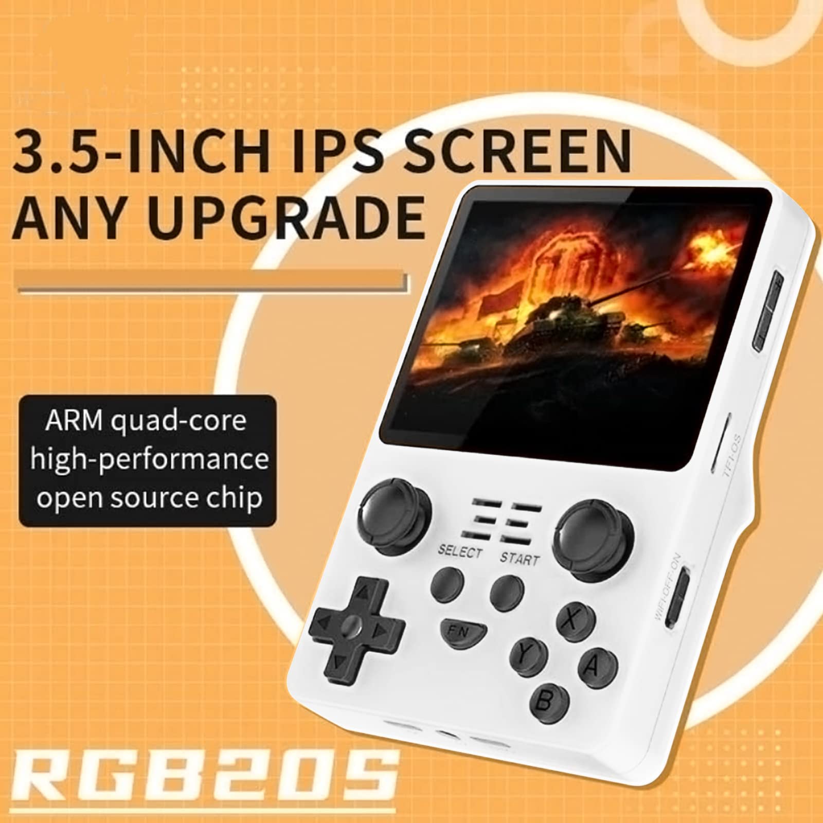 RGB20S - Console di gioco portatile retrò con 20.000 giochi integrati, memoria 128 GB, schermo IPS, tema arcade, bianco
