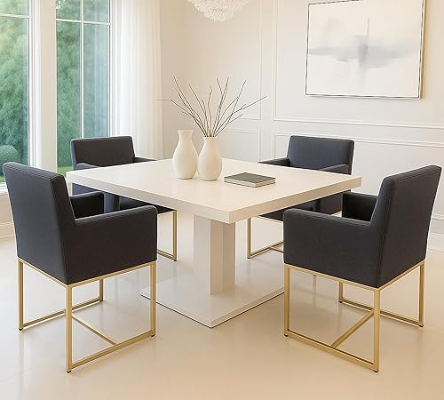 Miniatura 10 de Juego de 2 sillas de comedor tapizadas modernas de mediados de siglo con brazos, sillas decorativas de piel sintética con marco de metal con acabado