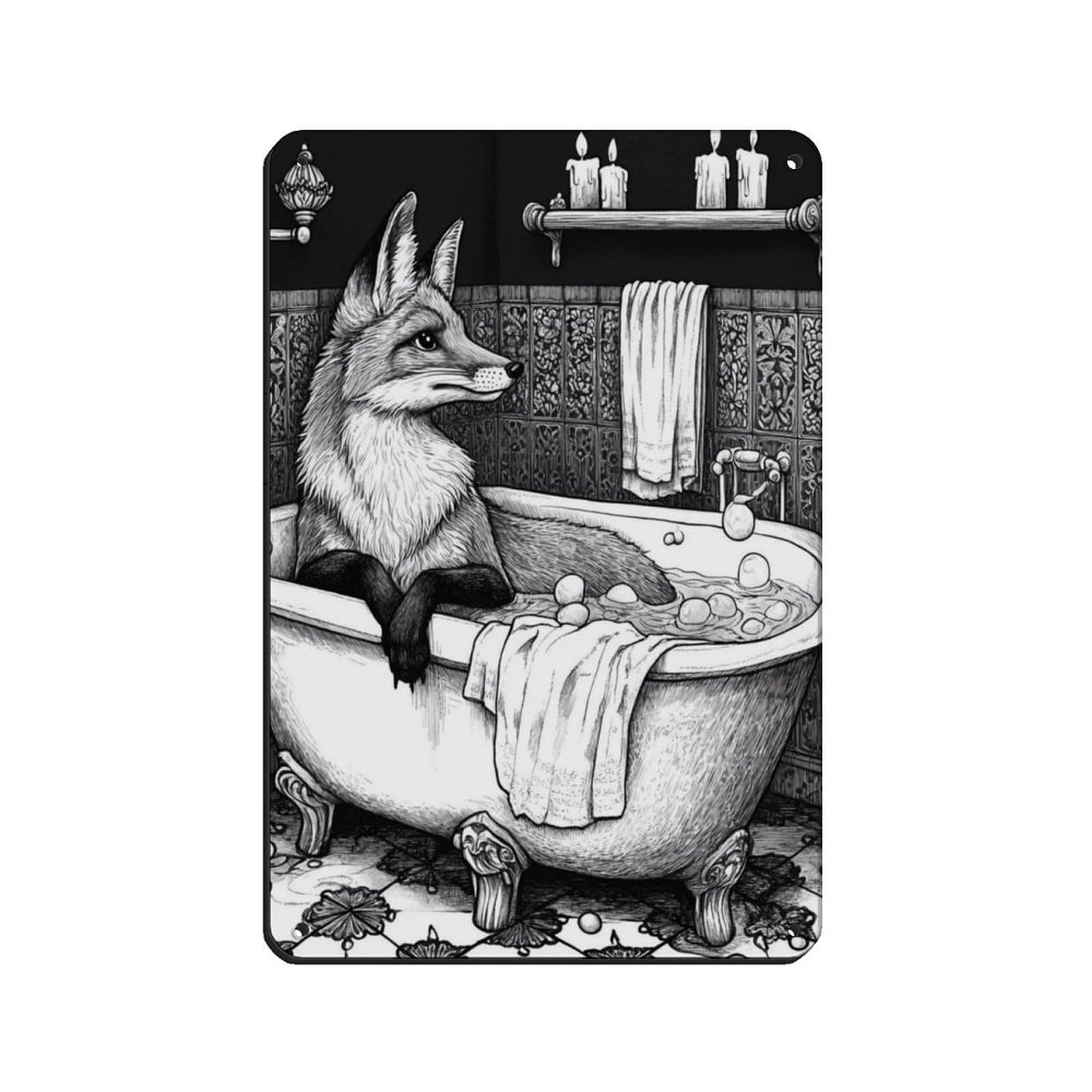 Lxwnze 20L X 30W Cm Fox In Black And White,Quirky Animal Poster Tin Sign Vintage Metal Pub Club Cafe Bar Home Wall Art Decoration Poster Retro 8X12inch(20X30cm)