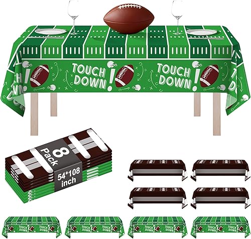 Vista 41 de Paquete de 8 manteles de plástico de 54 x 108 pulgadas, manteles desechables para mesas de 6 a 8 pies, mantel rectangular para mesas para fiestas