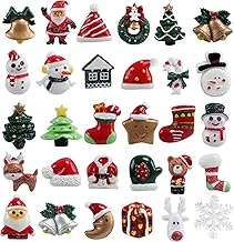 Kesote 30 Pieces Mini Resin Christmas Ornaments Santa Claus, Rattle Christmas Tree, Snowman, Christmas Miniatures for Gift, Plot, Greeting Cards