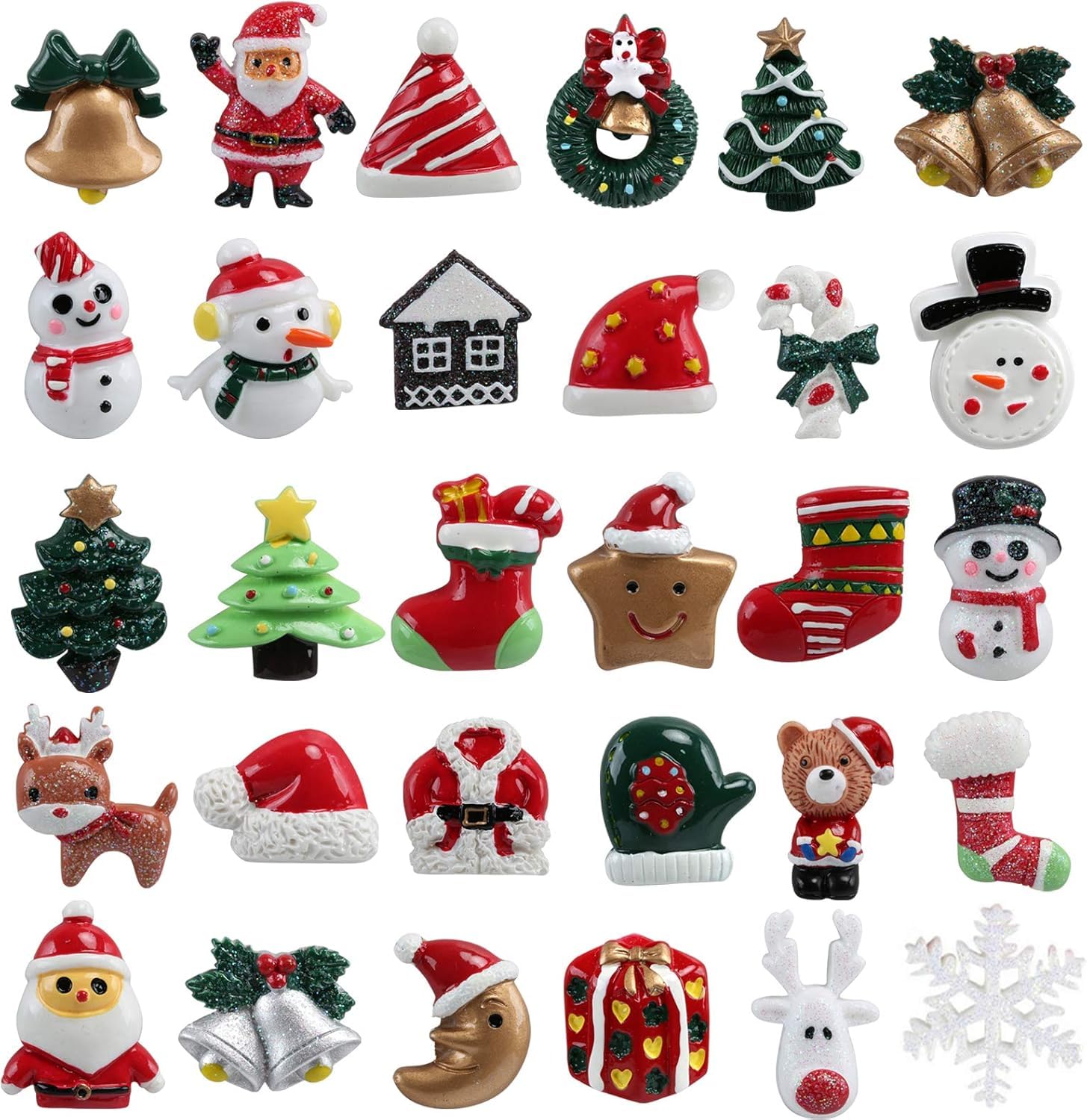Kesote 30 Piezas de Mini Adornos Navideños de Resina Papá Noel, Sonajero, Árbol de Navidad, Muñeco de Nieve, Miniaturas de Navidad para Regalo, Parcela, Tarjetas de Felicitación