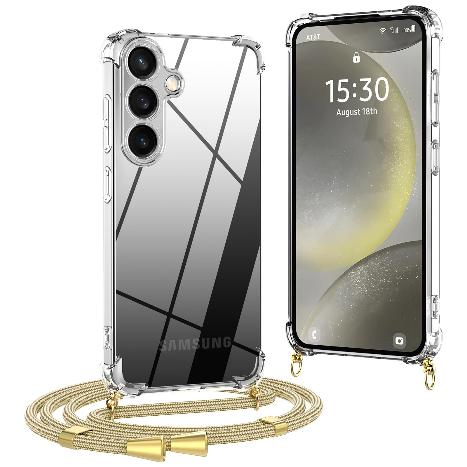OLEPHY Handykette für Samsung Galaxy A55 5G Hülle, Necklace Hülle mit Band, Handyhülle zum Umhängen, Soft Transparent Case mit Handykordel, Stoßfeste Schutzhülle zum Umhängen Kordel, Golden