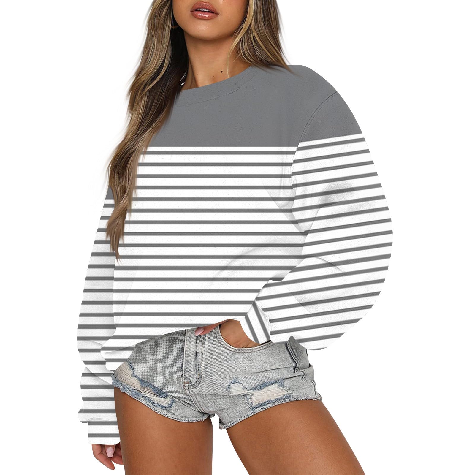 MABUTINGTI Oversized Sweatshirts for Women Crewneck Striped Gradient Prints Fall Winter Outfits Pullover Sweaters 2024