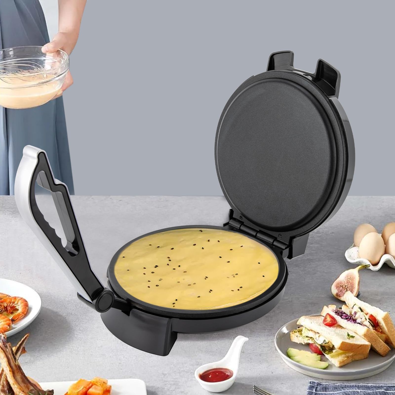 Tortilla Presse 26 cm aus Gusseisen Roti Maker aus Gusseisen Roti Press Machine Tortilla-Maker für Pfannkuchen Pan Cakes Omeletts Palatschinken