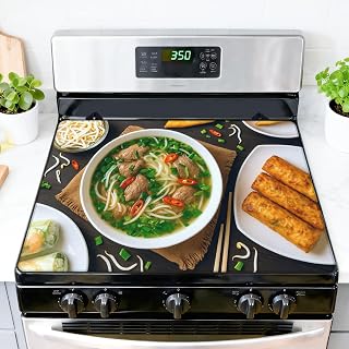 Stove Top Covers for Electric Stove Assorted asian dinner vietnamese food Pho ga pho bo noodles spring Glass Cooktop Burner Covers Heat Resistant Protector Kitchen Decor Keep Stove Clean 28''x20''
