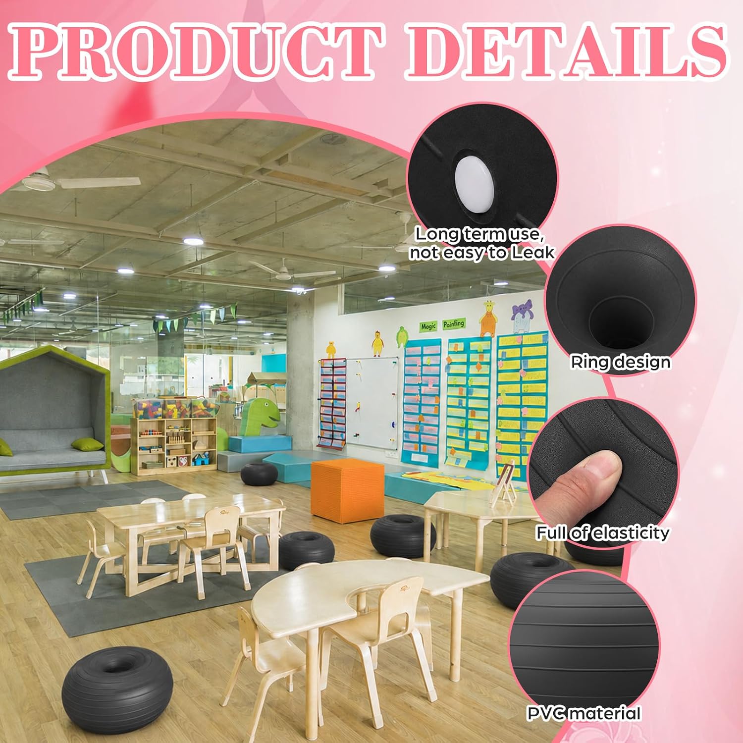 2 Pack Inflatable Yoga Ball Chairs Classroom Office, 17.3 inch Donut Anti Slip Stability Exercise Balls, Portable Flexible Seating Adults, Duty PVC Balance Stools Fitness Core Training