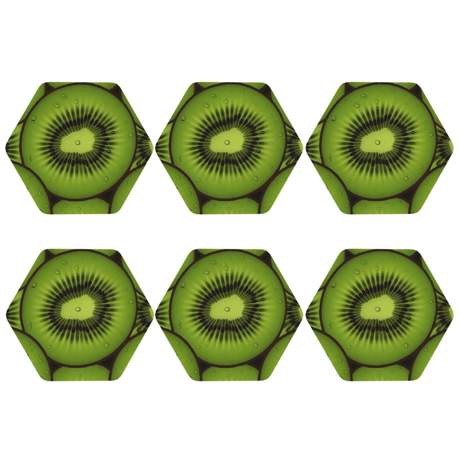 6pcs Leather Coasters for Drinks, Kiwi Slices Drink Coasters for Tabletop Protection, 4" Cup Coasters for Coffee Table Decor, Non-Slip Drinking Cup Mat for Hot Or Cold Drink