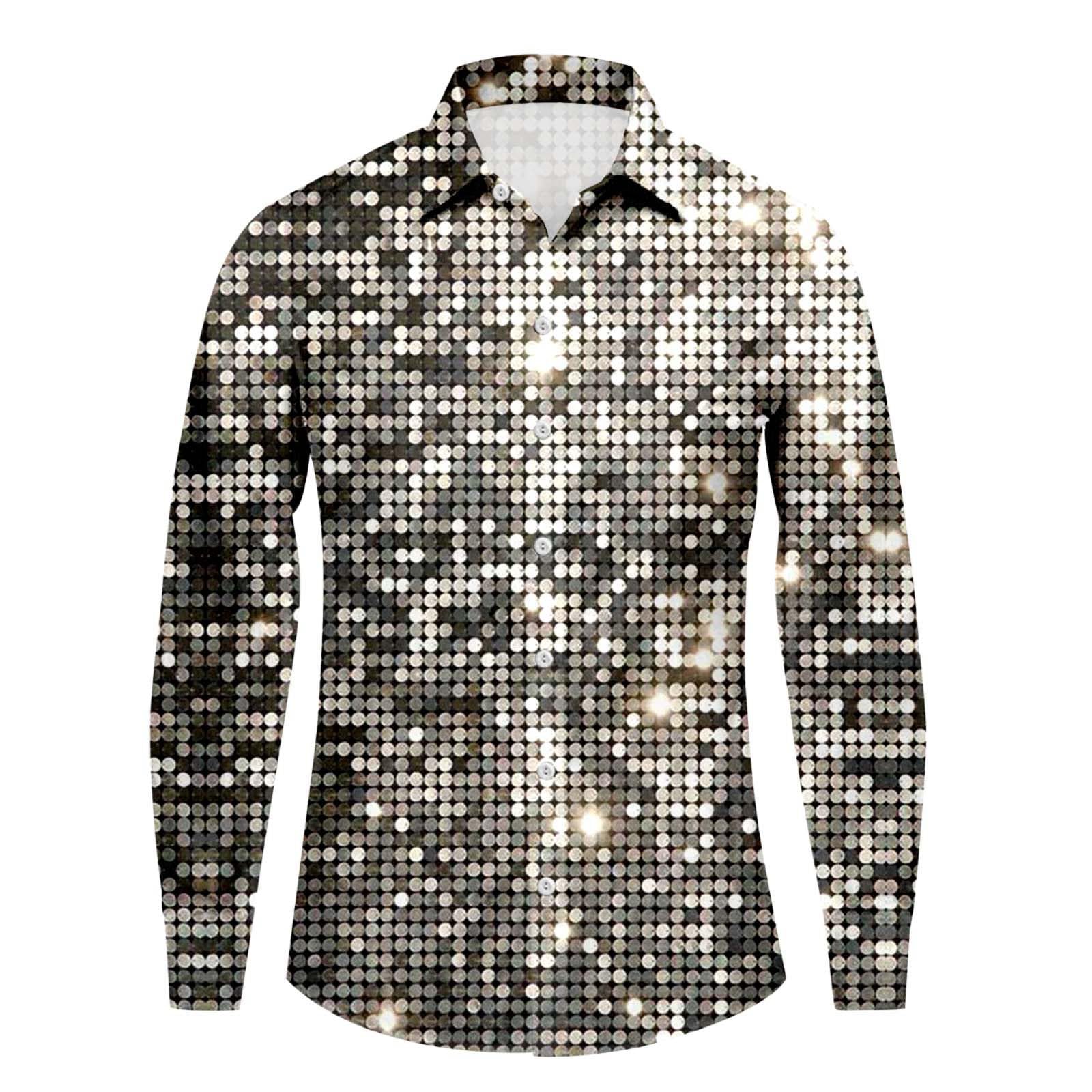 Déguisement Disco Homme Chemise Hippie Chemise À Manches Longues À Rever et Imprimé Numérique pour Homme Grande Taille Annees 70 Adulte Costume Disco Tshirt Fluo Fête Soirée