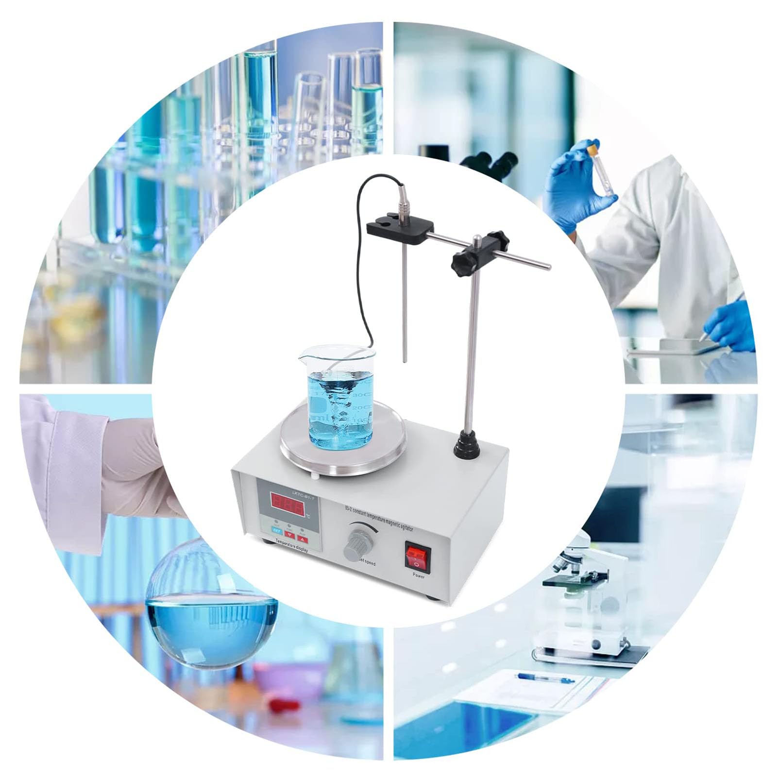 Agitatore Magnetico con Piastra riscaldante, agitatore Digitale con Piastra riscaldante, agitatore Magnetico con Display Digitale a LED per agitazione nella Ricerca scientifica Piastra