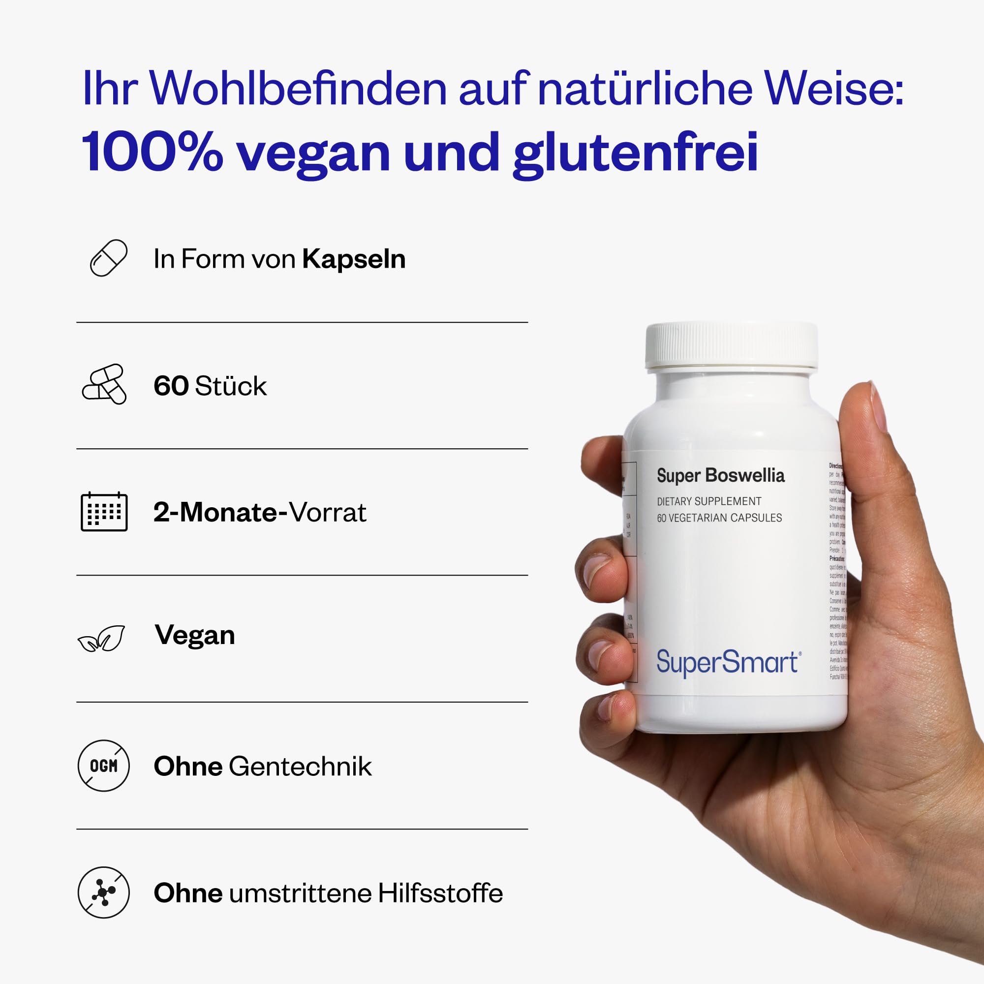 Super Boswellia – Standardisierter Extrakt aus Boswellia serrata mit 20% AKBA – Hohe Bioverfügbarkeit – Vegan – SuperSmart