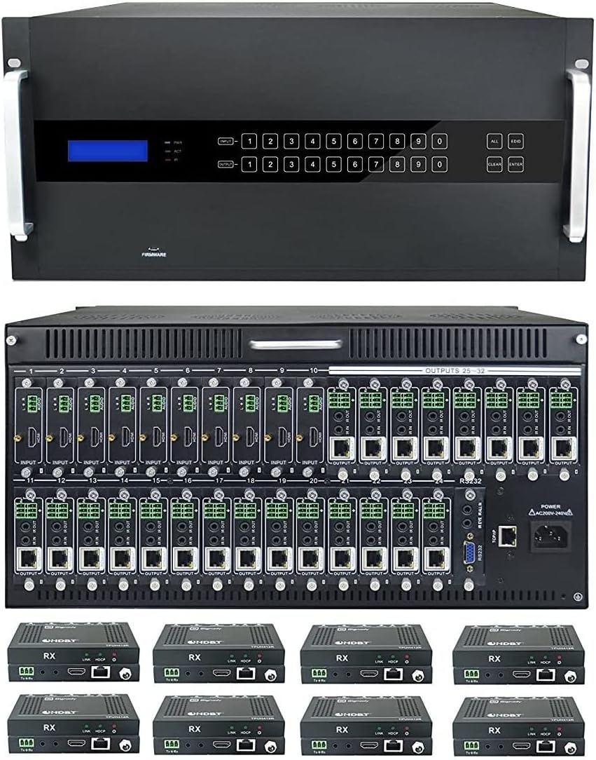 16x16 HDbaseT HDMI 4K 60hz Modular Matrix SWITCHER with16 Receivers (CAT5e or CAT6) HDMI HDCP2.2 HDTV Routing SPDIF Audio CONTROL4 Savant Home Automation HOT SWAPPABLE VGA Microphone Card