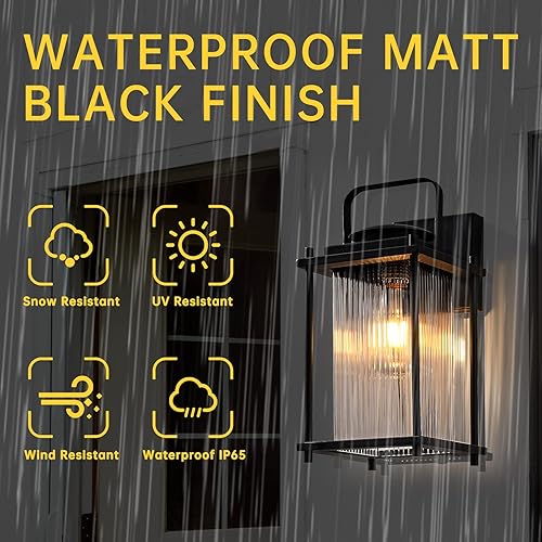 Miniatura 3 de GAAZIE Farol de pared para exteriores accesorios de luz impermeables para exteriores luz de porche negra con vidrio a rayas accesorios de 13