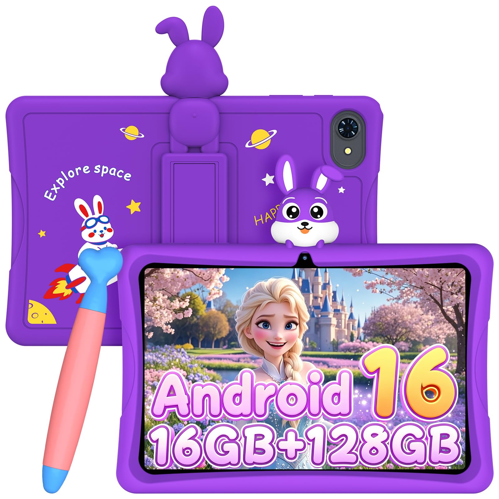 K10 Tablet per Bambini,Android 16 tablet 10 Pollici,16GBRAM+128GBROM,Viola