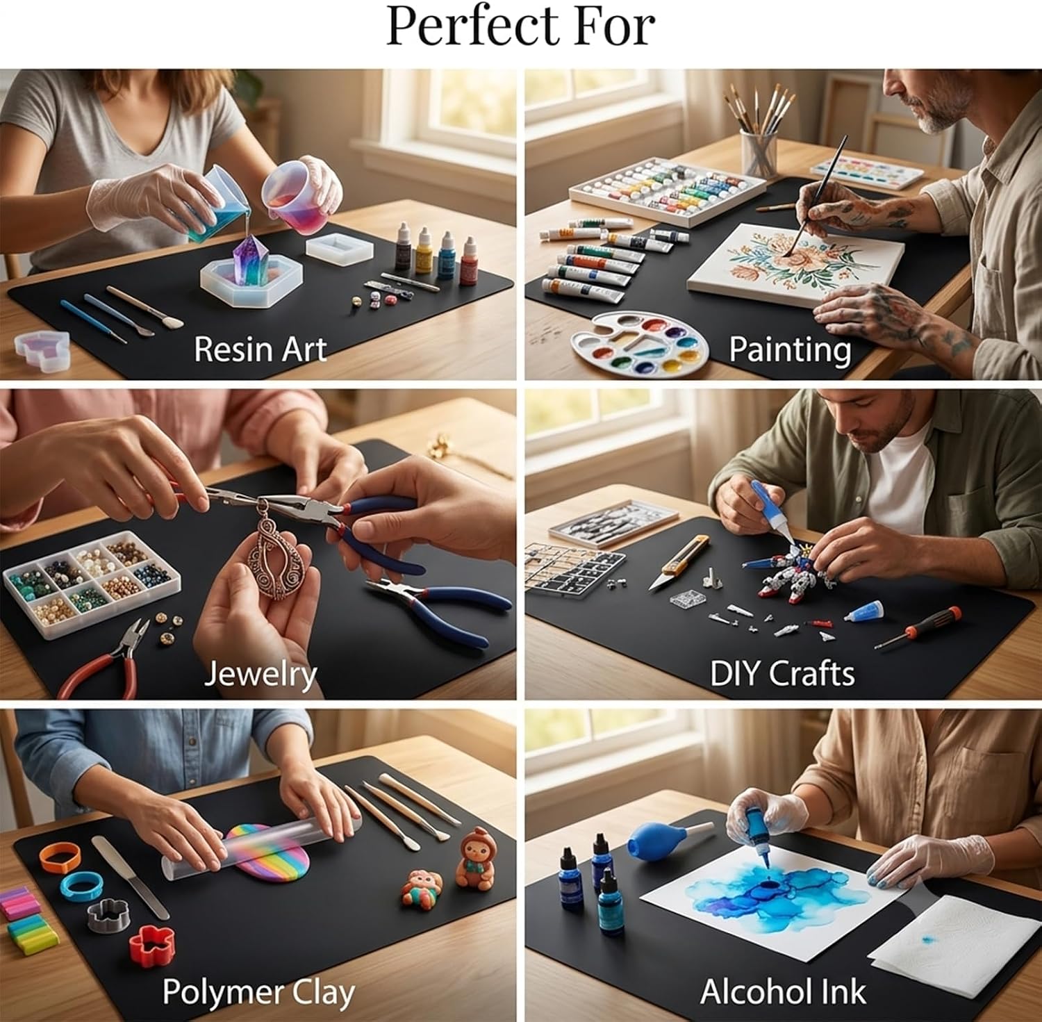 Large Silicone Craft Mat for Crafts with 100 Disposable PE Gloves, 24 x 32 Inch, 1.2MM Silicone Work Mat, Heat Resistant Table Protector for Resin, Painting, Polymer Clay, DIY Crafts & Jewelry Making