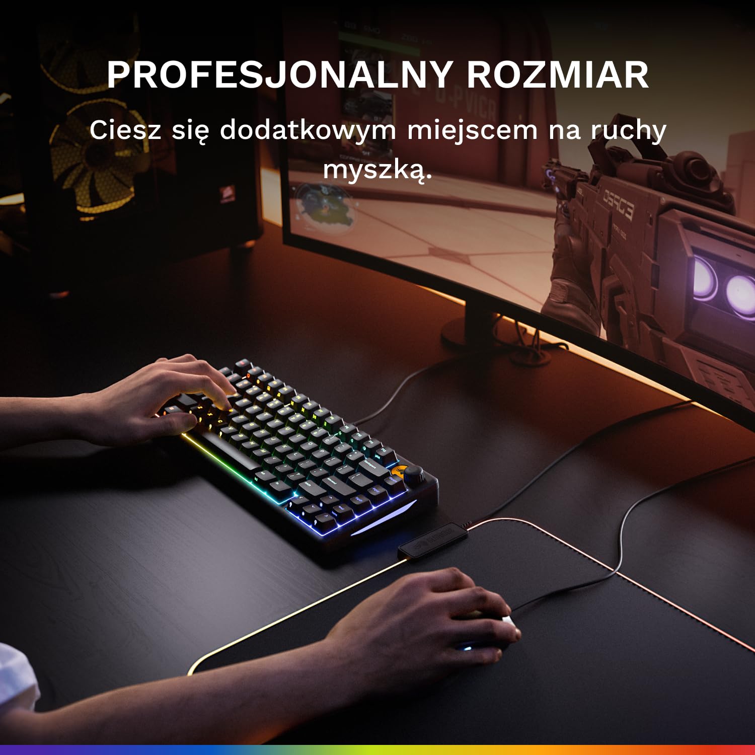 Klawiatura Glorious Gaming GMBK 75% (układ ISO UK) – Wymienne nakładki MX, odłączany USB, IP57 wodo/pyłoszczelna, podświetlenie RGB 10 stref, ciche przełączniki - 321x137x41mm