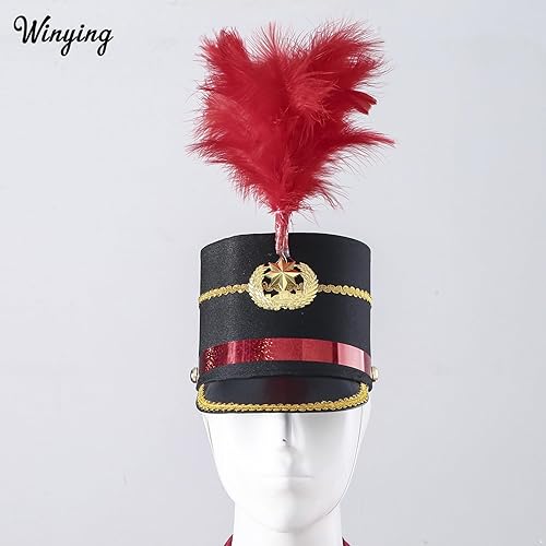 Miniatura 9 de Sombrero de tambor mayor para adultos y niños, sombrero de Majorette, sombrero de banda de tambor, sombrero de soldado de juguete con plumas