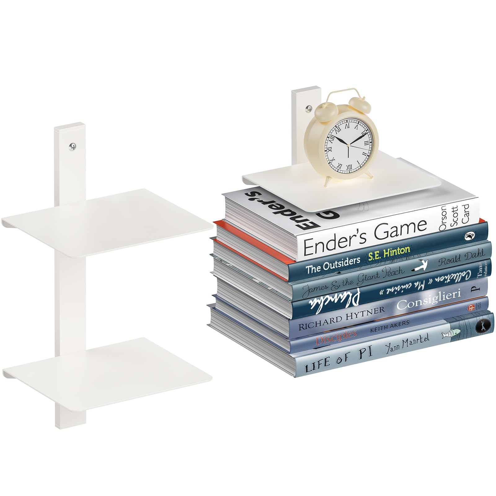 ART-GIFTREE Floating Book Shelves for Wall, 2 Tier Invisible Floating Bookshelf, Vertical Spine Book Tower, Wall Mounted & Space Saving, Heavy Duty