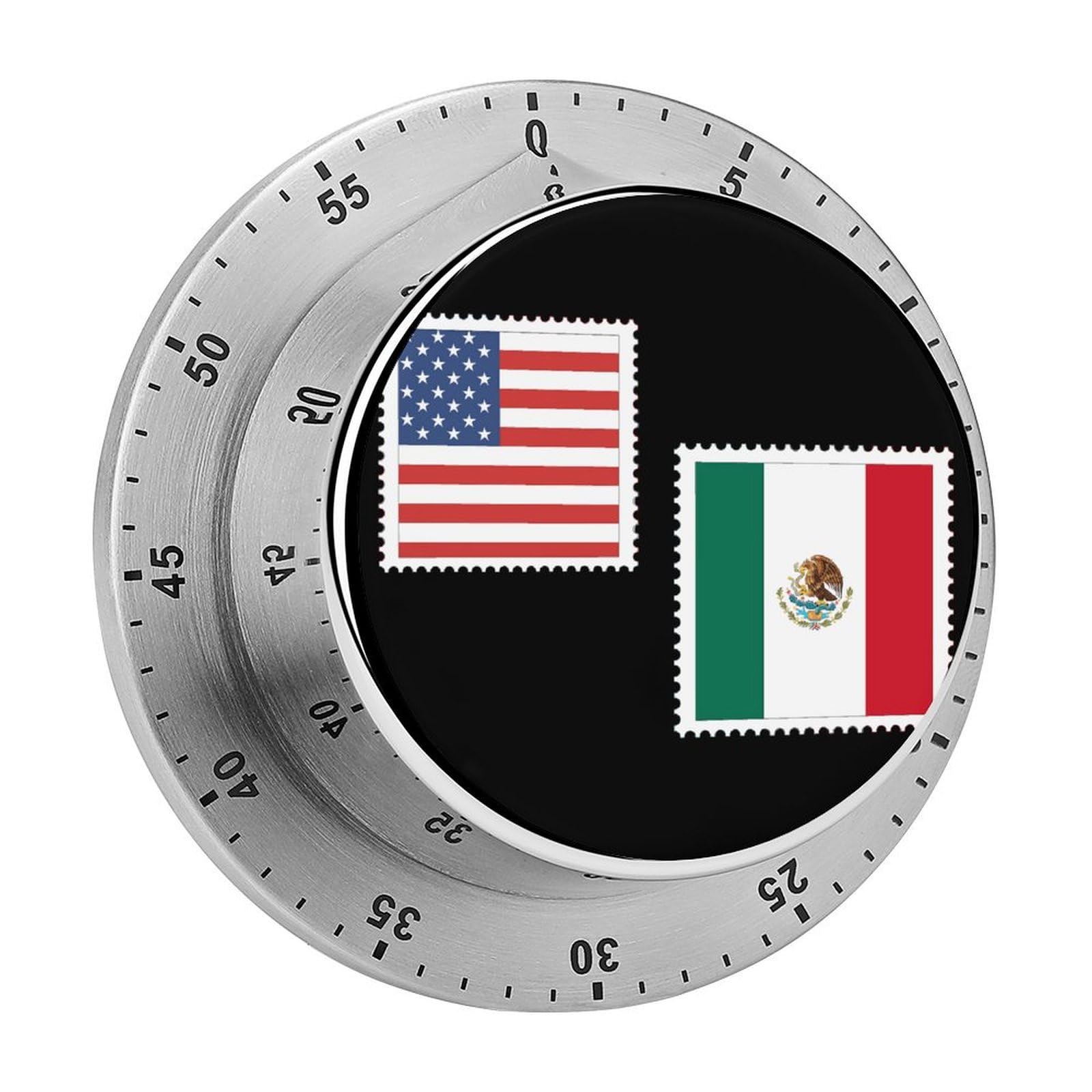 U.S.A. Flag Mexican Flag Stamp Magnetic Timer for Kitchen Cooking Productivity Stainless Steel Timers with Alarm