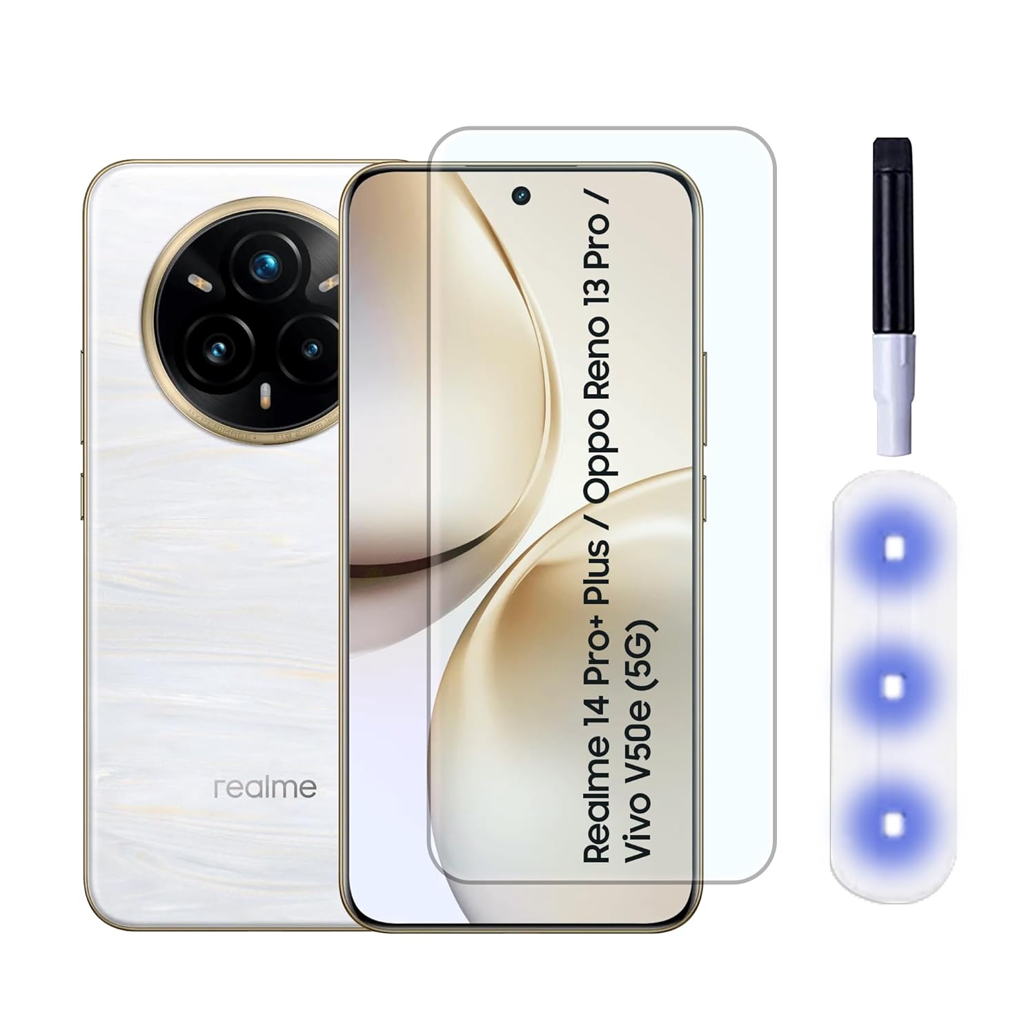 CEDO Realme 14 Pro+ Plus/Oppo Reno 13 Pro/Vivo V50e (5G) UV Tempered Glass | Screen Protector Full HD Quality UV Tempered Glass Edge to Edge Screen Coverage with Easy Installation Kit (Transparent)