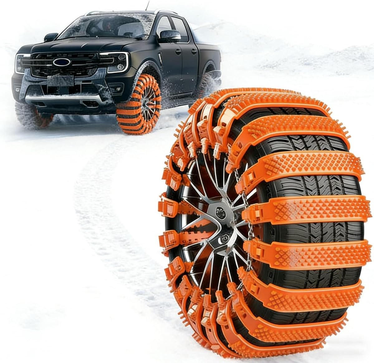 Car Snow Chains for Landrover Range Rove (5seats) 2018-2022, Universal Adjustable Plastic Emergency Snow Automotive Tires Wheels Portable Accessories Parts,Orange-20PCS