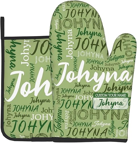Guantes de horno personalizados con nombre, juego de guantes de horno y soportes para ollas, guantes de horno personalizados, resistentes
