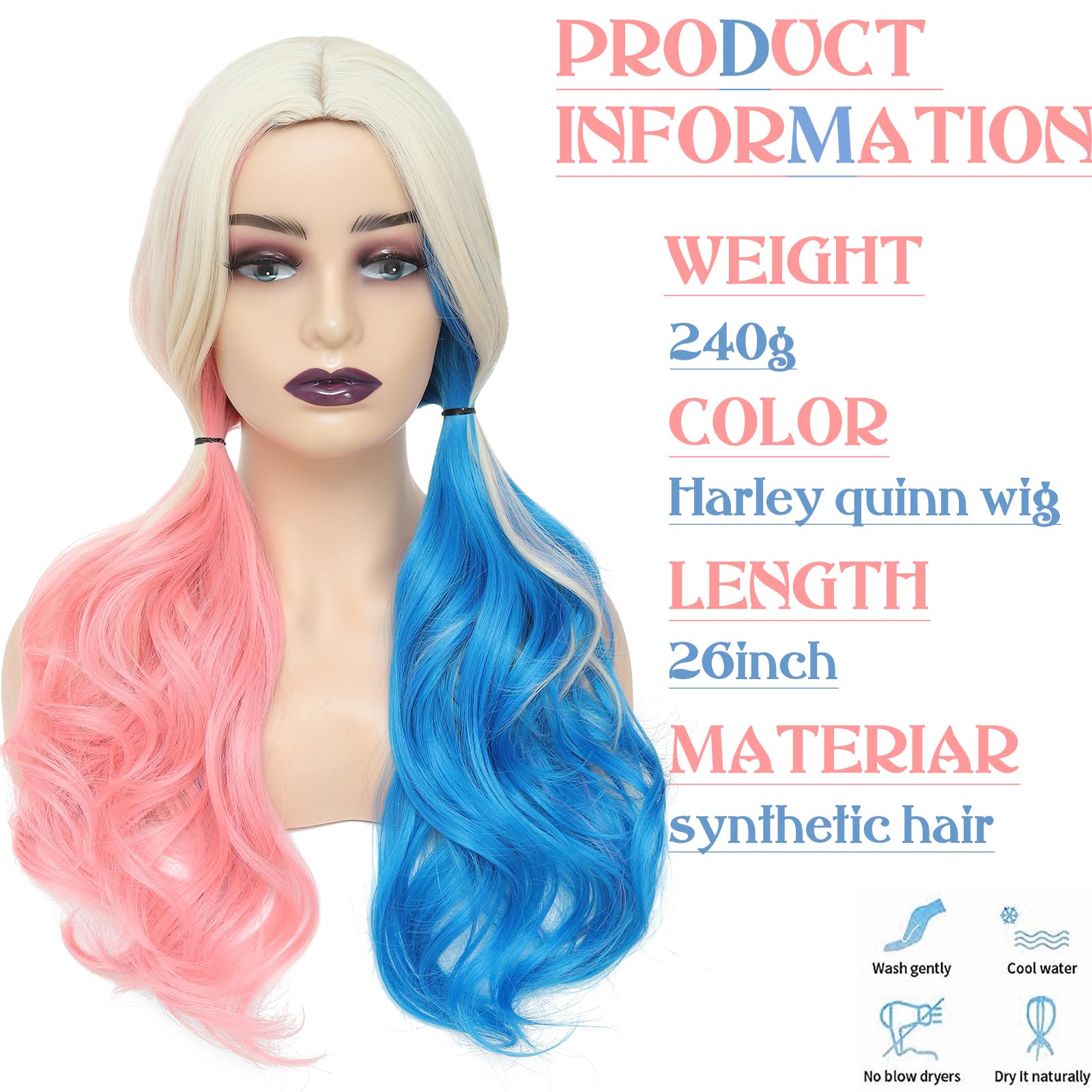 Amazon.com : WECAN Pink and Blue Long Curly Wigs for Women  display picture 1