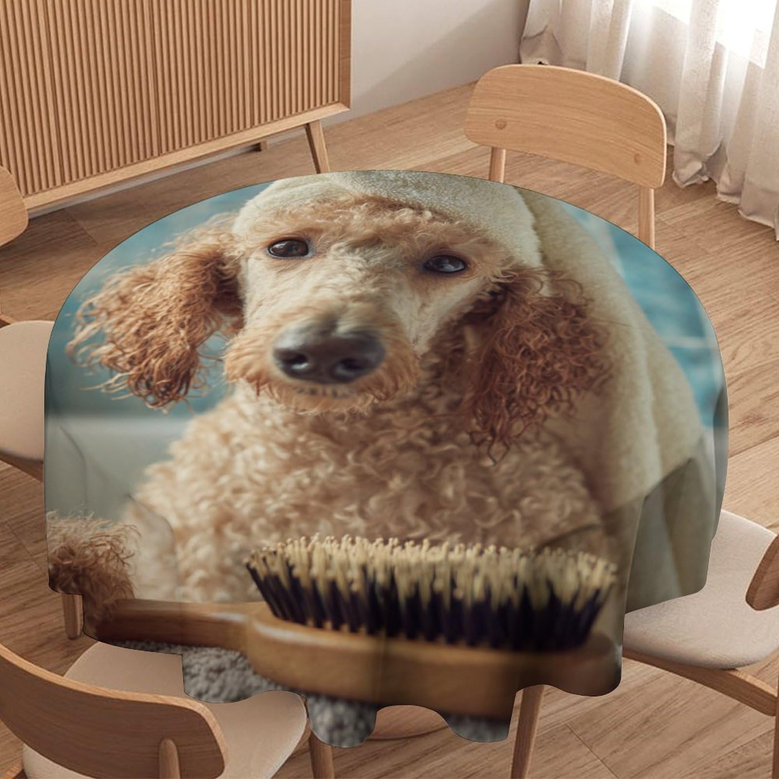 LUYYSKY Cute Realistic Animal Dog Round Tablecloth Colourful Beautiful Bathroom Art Pet Puppy Print Washable Decor for Table Cover for Kitchen-127 Wx127 L cm