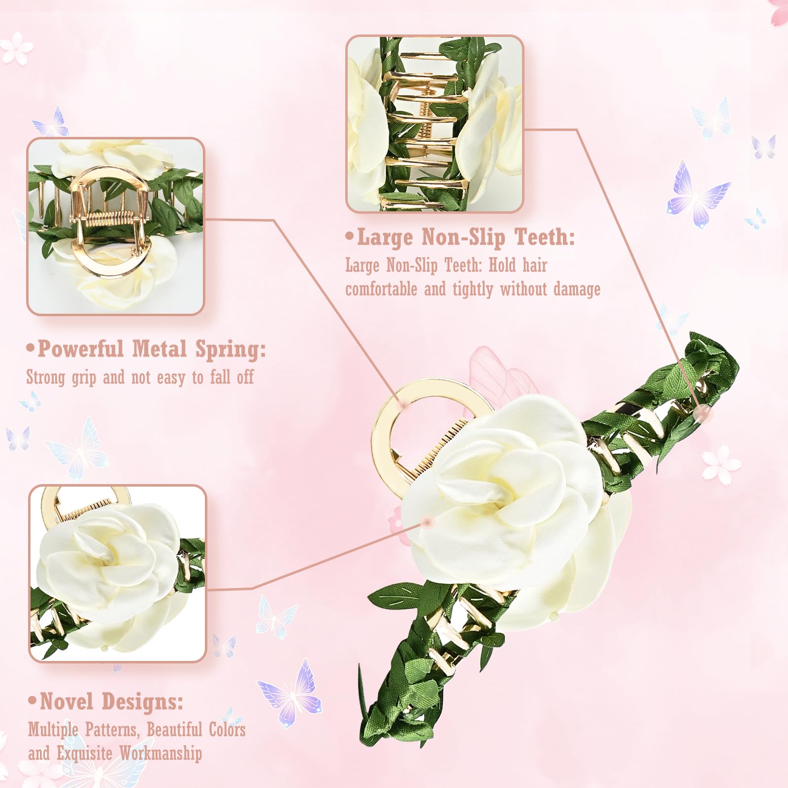 Metal Floret Hair Clips 2 Pack Zinc Alloy Floral Styling Accessories Pretty Alligator Hair Clips Metal Flower Hair Clip Peacock  main image 4