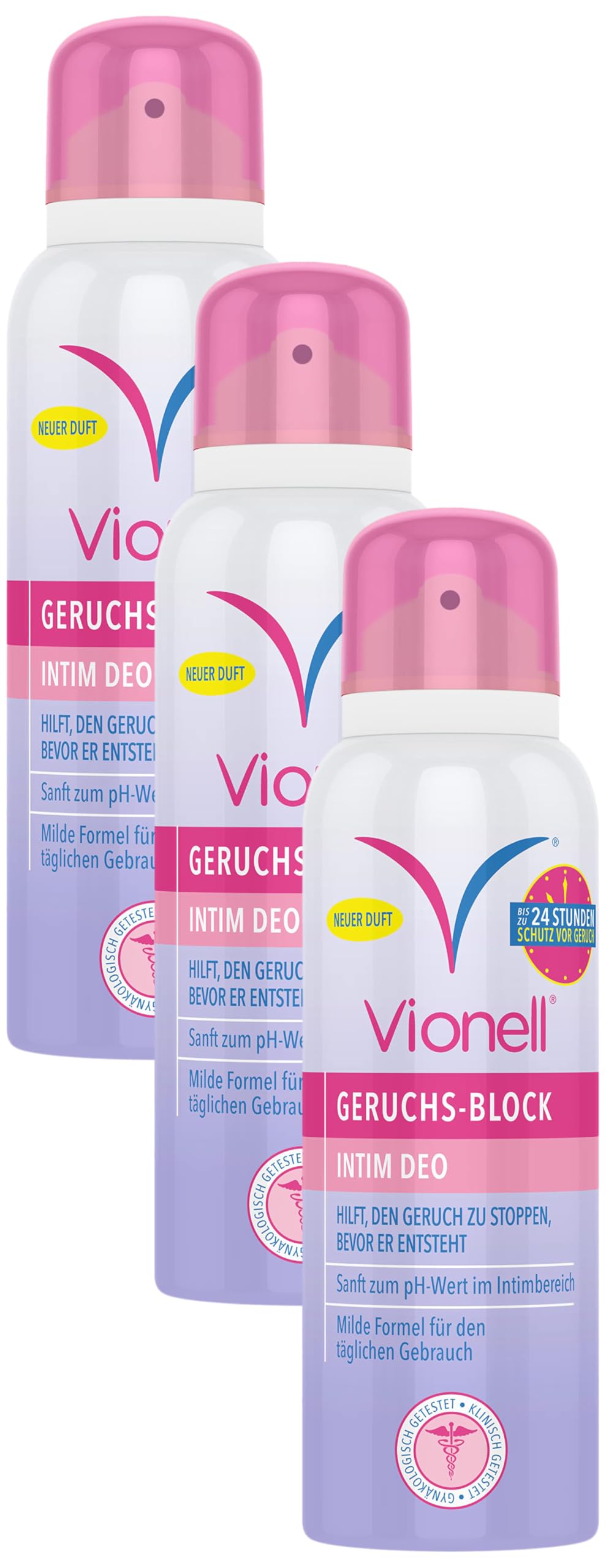 Vionell Intim Deo Damen, Intimdeodorant, Mild Deodorant Für Frauen, Hilft Gerüche Bis Zu 24 Stunden Zu Verhindern, Mit Frischem, Zartem Duft, 125 ml (Packung mit 3)