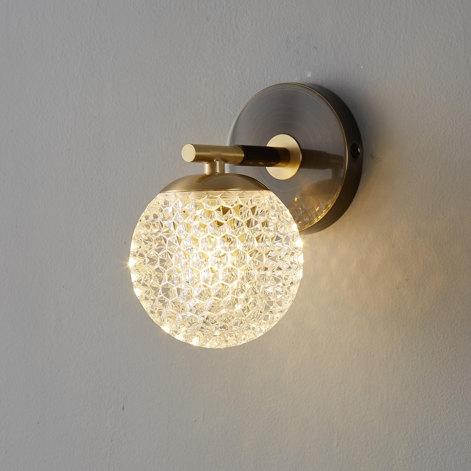 HUAYUSEDF Modern Luxury Wall sconces Brass American Household lamp Glass Spherical lampshade, Suitable for bedrooms, bathrooms, Dressing Tables, Reading Rooms, corridors (C 1 Light)(C 1 Light)