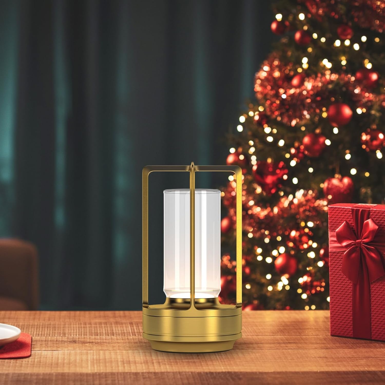 Portable Metal Table Lamp for Indoor/Outdoor ,Rechargeable Cordless LED Lamp, 3-Colour Infinitely Dimming Battery Powered Small Desk Lamp, Restaurant/Bedroom/Bar/Coffee Shop/Camping Light (Gold)