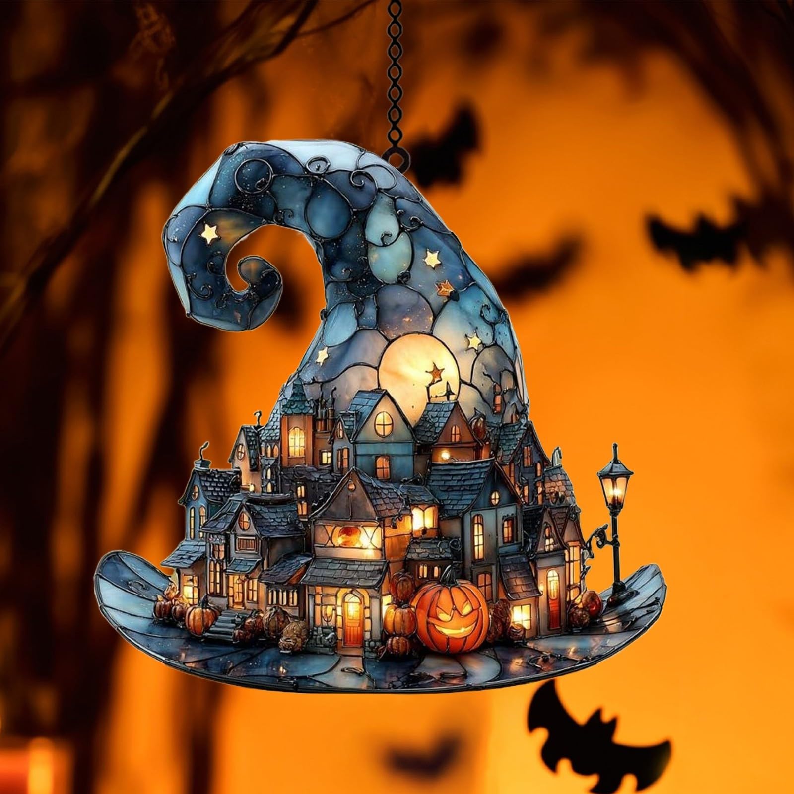 Hexenhut Fensterbehang Aus Acryl – Halloween-Deko Mit Magischem Design, 20x18 Cm, Zum Aufhängen