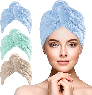 URAQT Toalla para el Pelo, 3pcs Toallas de Pelo Turbante, Capucha para el Cabello Seco, Superabsorbente, Secado Rápido par...