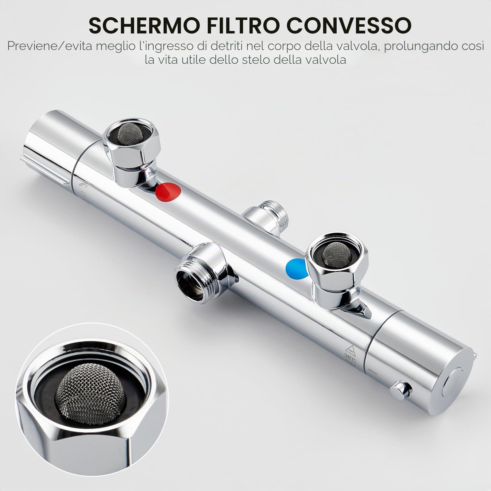 Auralum Colonna Doccia Kit con Rubinetto Termostatico Antiscottatura, Miscelatore Doccia Esterno con Soffione Doccia 25x25cm, Doccetta, Asta Doccia in Acciaio Inox e Tubo Doccia 1,5m, Cromo