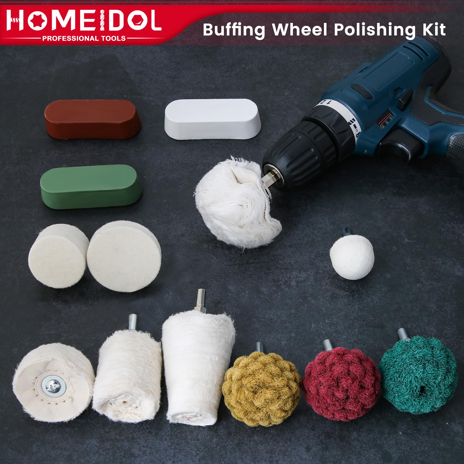 Buffing Wheels Kit - Polishing for Metal, Wood & More -7