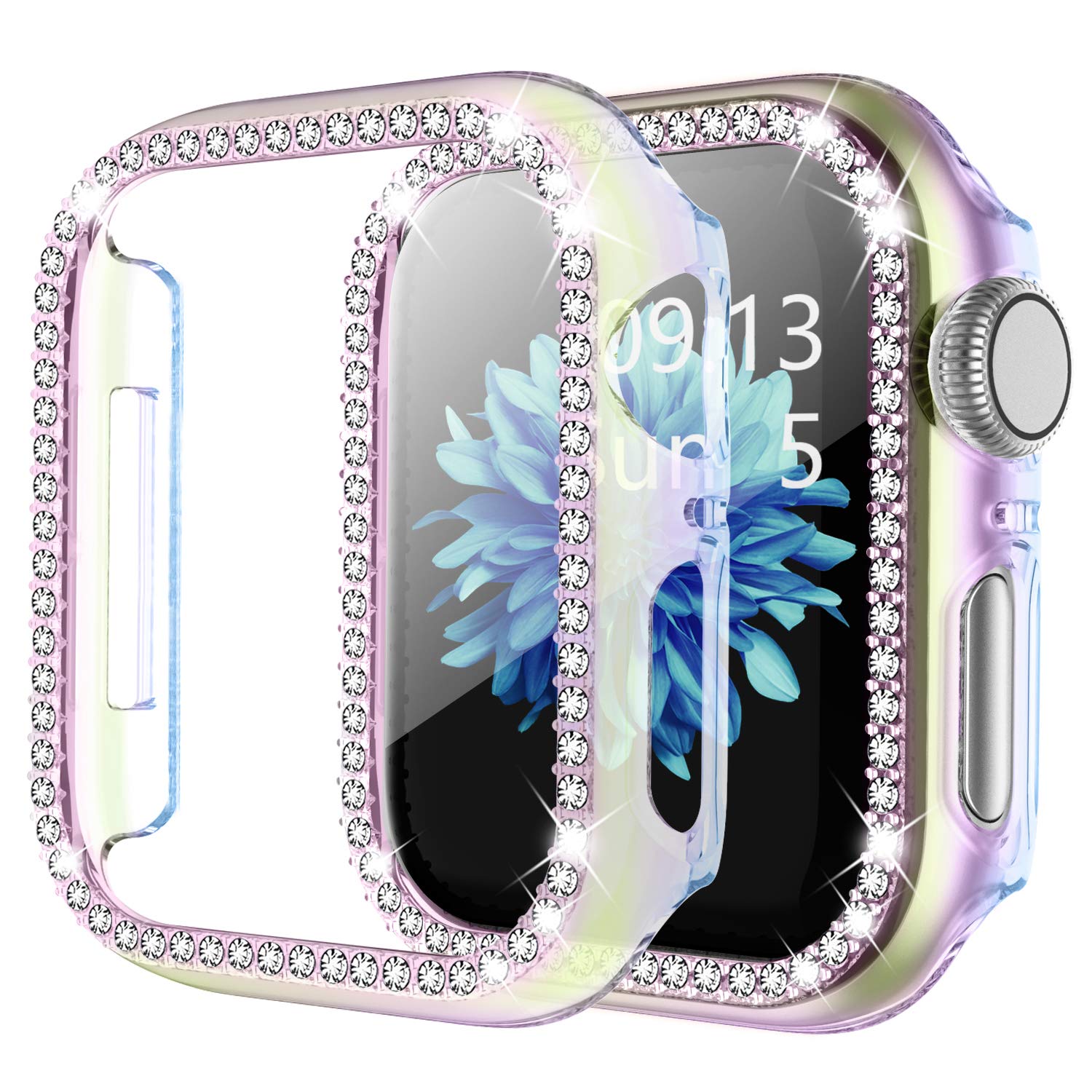 adepoy Compatible for Apple Watch Case 44mm Series 6/5/4 SE Bling Rhinestone Apple Watch Protective Case Bumper Frame Case Cover for iWatch Series