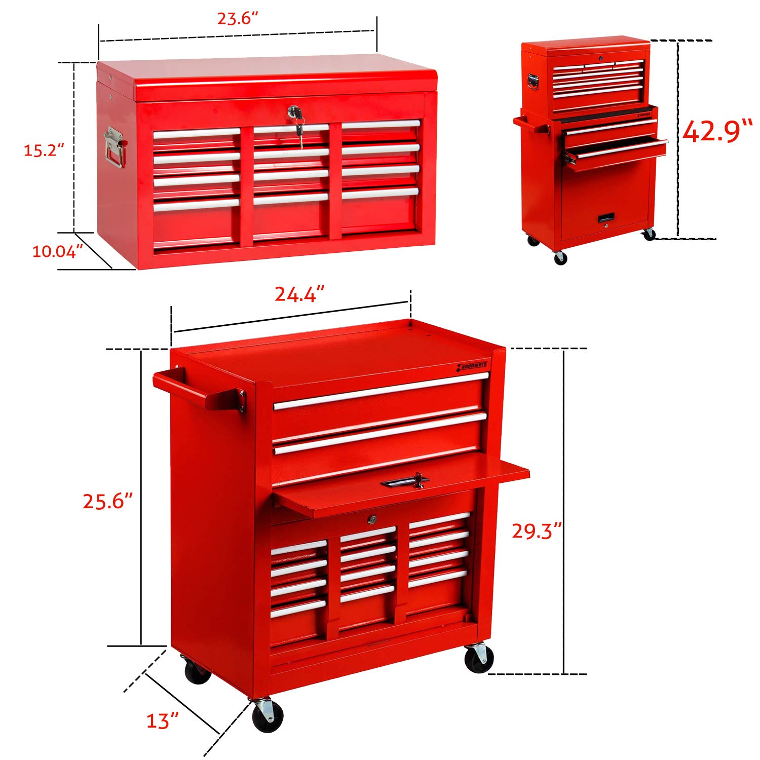 Big Rolling Tool Chest, 8Drawer Big Tool box with Wheels Tool
