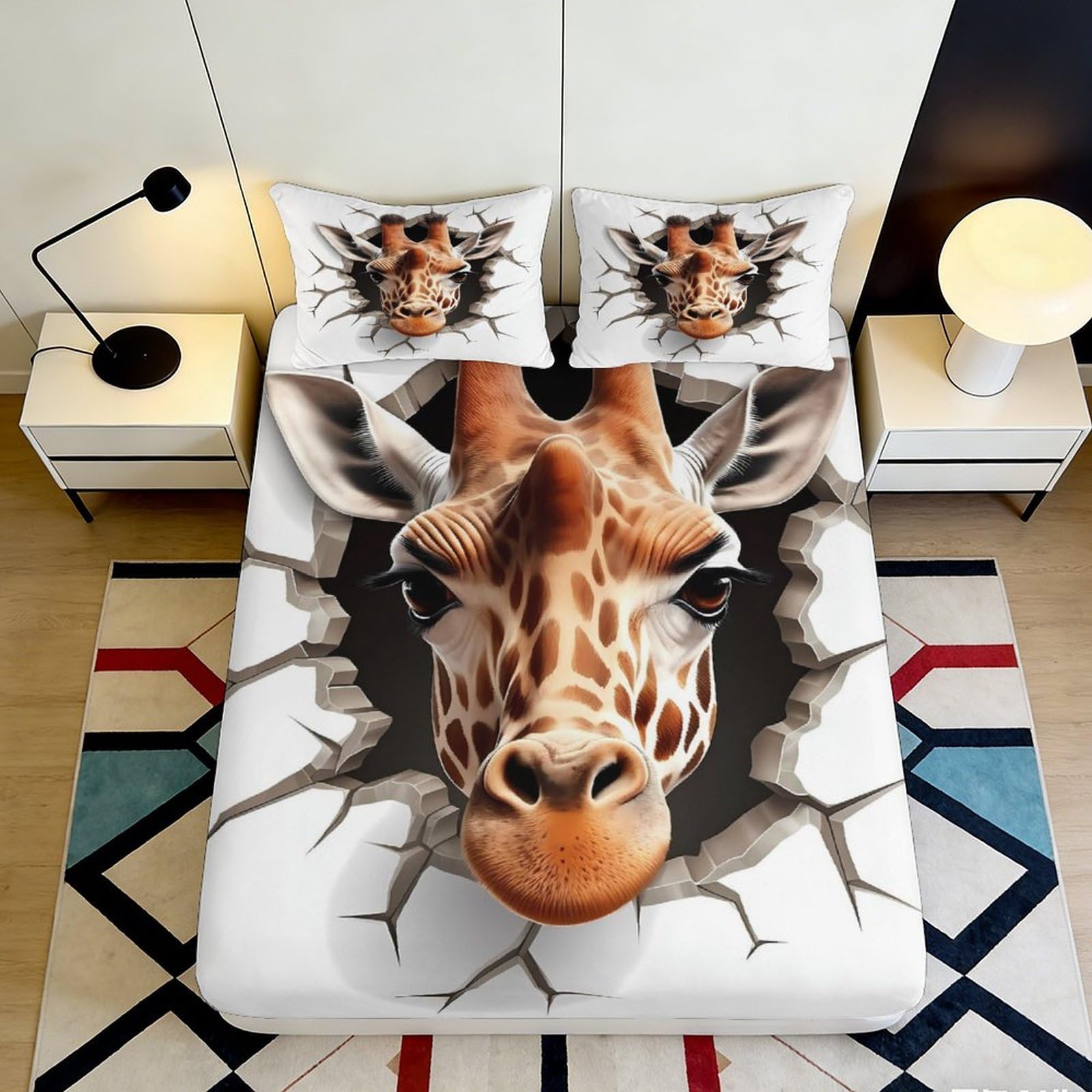 3D Printed Giraffe Pattern Fitted Sheet Microfiber Soft Durable Animal Print Bed Cover for Bedroom Dormitory Guest Room Mattress Protection 120x200x25cm