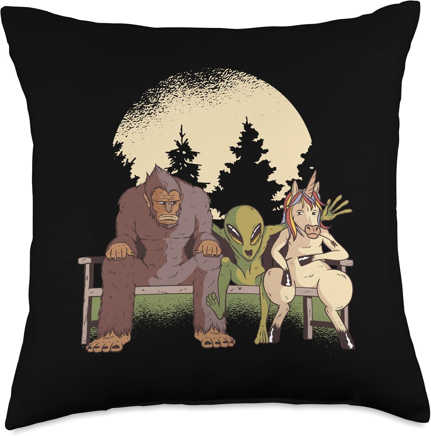 Bigfoot Alien Unicorn Mythical Creatures Yeti Pegasus Throw Pillow, 18x18, Multicolor
