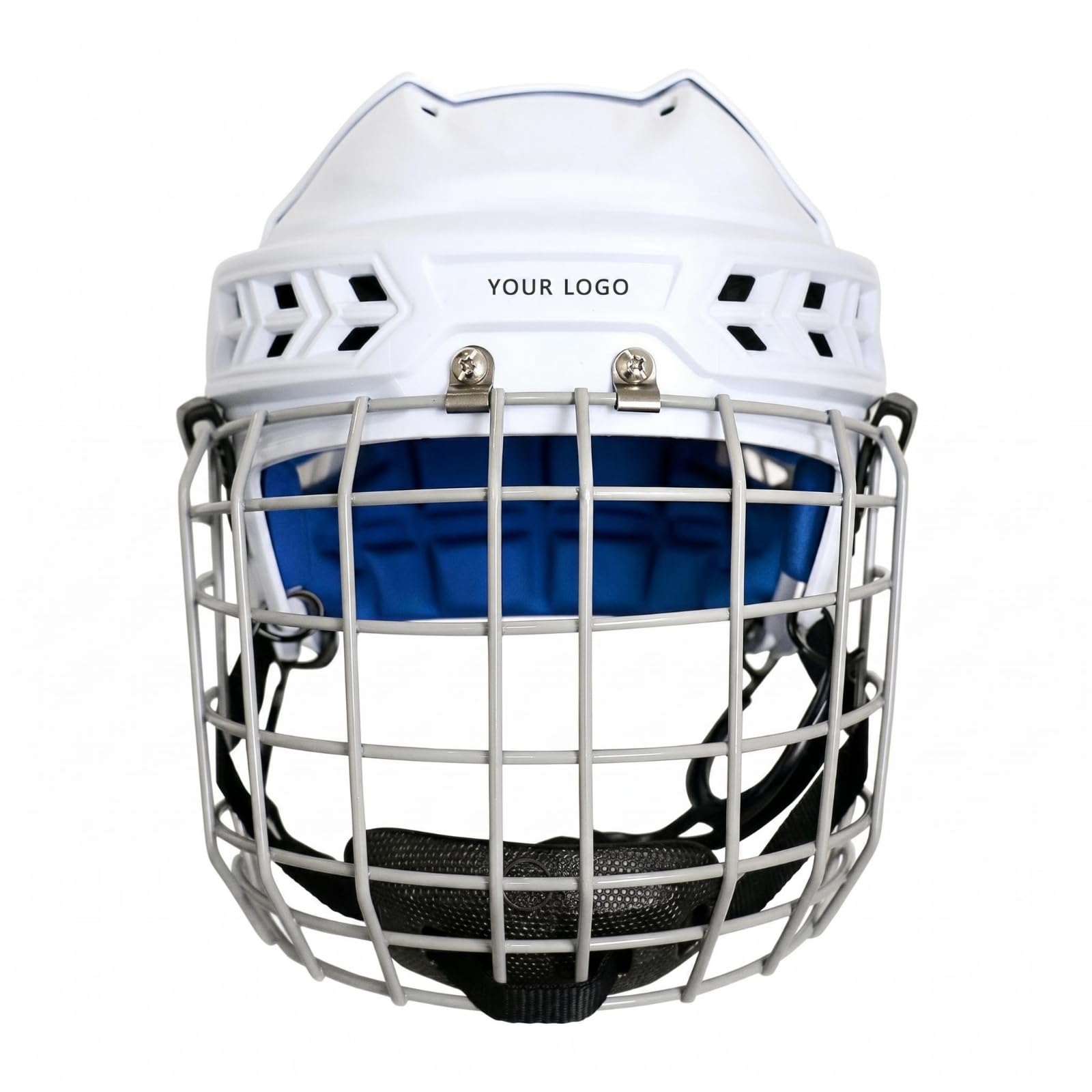 MERIGLARE Casque de Hockey avec Coque Rigide Blanche Cage pour Le Visage Système d'Aération et Rembourrage Confort Adapté à la Sécurité Lors de de Glace d'Entraînement et Usage Courant, S 53.5 57cm