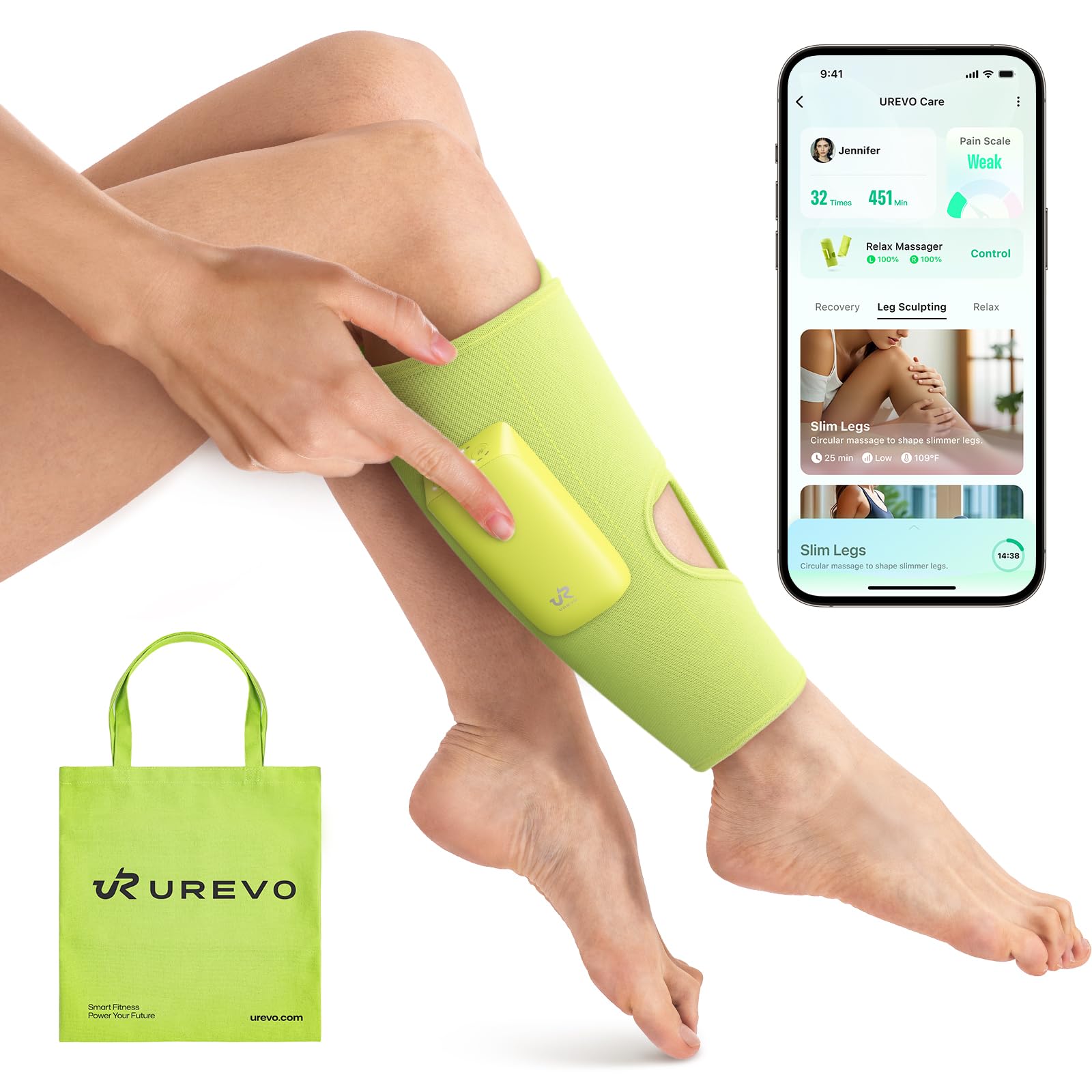 UREVO Smart Calf Massager with AI Massage Adaptation, Air Compression – Cordless Leg Massager for Circulation, Relaxation & Leg Sculpting – 3 Modes &